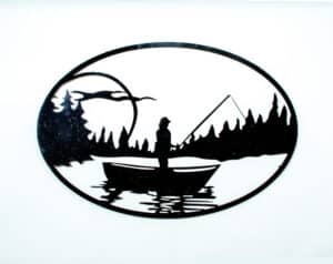 Man fishing metal art